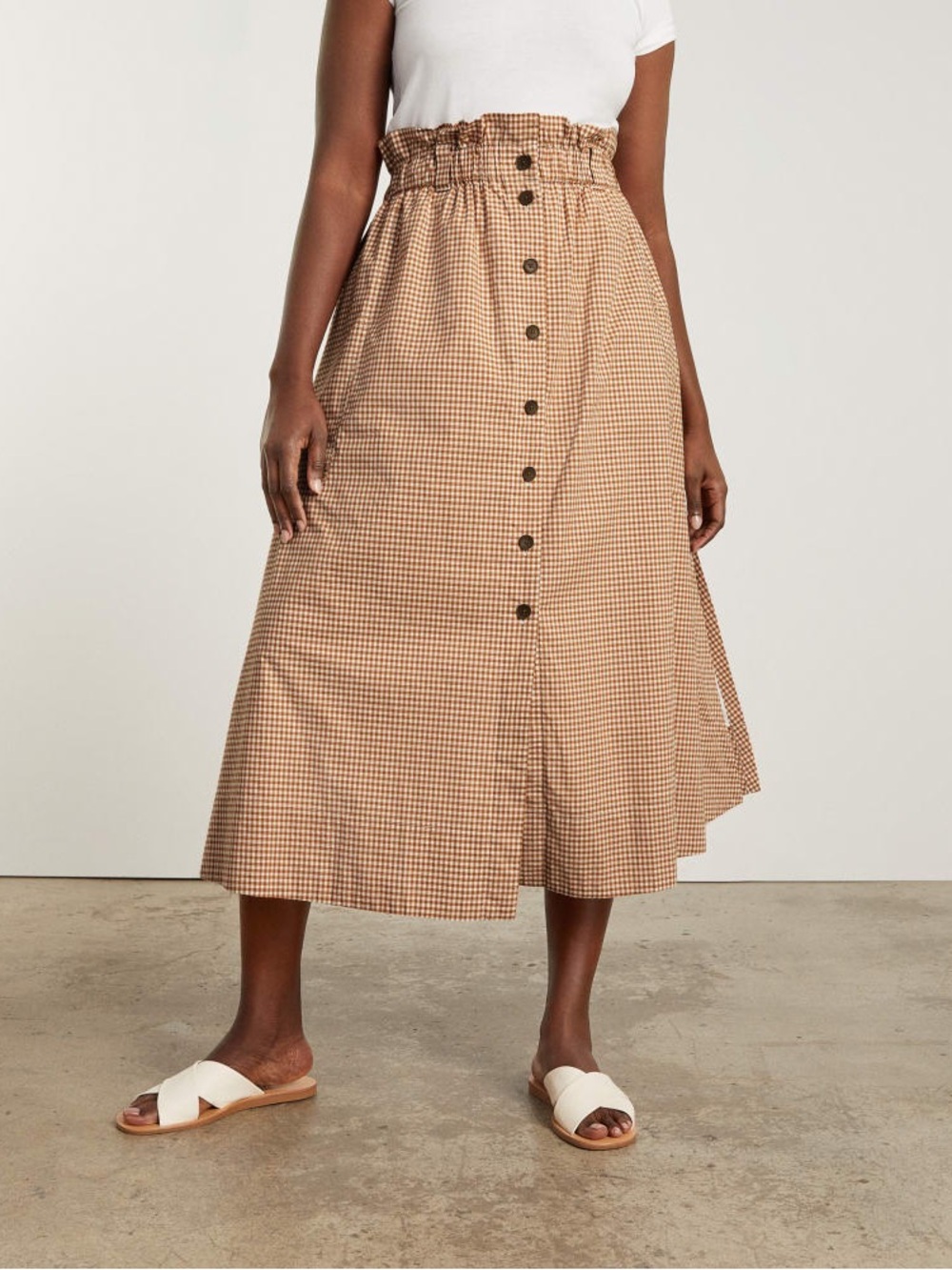 EVERLANE THE EASY BUTTON-FRONT SKIRT Gingham Size XL
